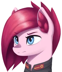 Size: 1371x1572 | Tagged: safe, artist:mrscroup, derpibooru import, pinkie pie, earth pony, pony, equestria at war mod, g4, alternate timeline, alternate universe, apinkalypse pie, bust, clothes, crystal war timeline, ear fluff, eyebrows, eyebrows visible through hair, female, image, mare, military uniform, pinkamena diane pie, png, portrait, simple background, solo, transparent background, uniform