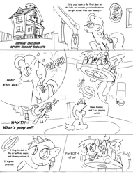 Size: 1012x1327 | Tagged: safe, artist:conner cogwork, derpibooru import, carrot top, derpy hooves, dinky hooves, golden harvest, pegasus, pony, comic:life with derpy, g4, carrot top's garden, female, image, mare, monochrome, png