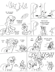 Size: 1012x1327 | Tagged: safe, artist:conner cogwork, derpibooru import, carrot top, derpy hooves, dinky hooves, golden harvest, pegasus, pony, comic:life with derpy, g4, carrot top's garden, female, image, mare, monochrome, png