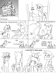 Size: 1012x1327 | Tagged: safe, artist:conner cogwork, derpibooru import, carrot top, derpy hooves, dinky hooves, golden harvest, pegasus, pony, comic:life with derpy, g4, carrot top's garden, female, image, mare, monochrome, png