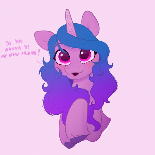 Size: 2480x2480 | Tagged: safe, artist:starburstuwu, derpibooru import, izzy moonbow, pony, unicorn, g5, cute, dialogue, female, horn, image, izzybetes, jpeg, mare, solo