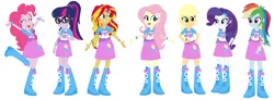 Size: 1280x472 | Tagged: safe, artist:noahishere18, derpibooru import, applejack, fluttershy, pinkie pie, rainbow dash, rarity, sci-twi, sunset shimmer, twilight sparkle, equestria girls, g4, clothes swap, humane five, humane seven, humane six, image, jpeg, solo