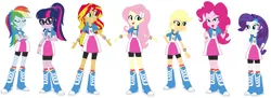 Size: 1280x468 | Tagged: safe, artist:noahishere18, derpibooru import, applejack, fluttershy, pinkie pie, rainbow dash, rarity, sci-twi, sunset shimmer, twilight sparkle, equestria girls, g4, clothes swap, humane five, humane seven, humane six, image, jpeg, solo