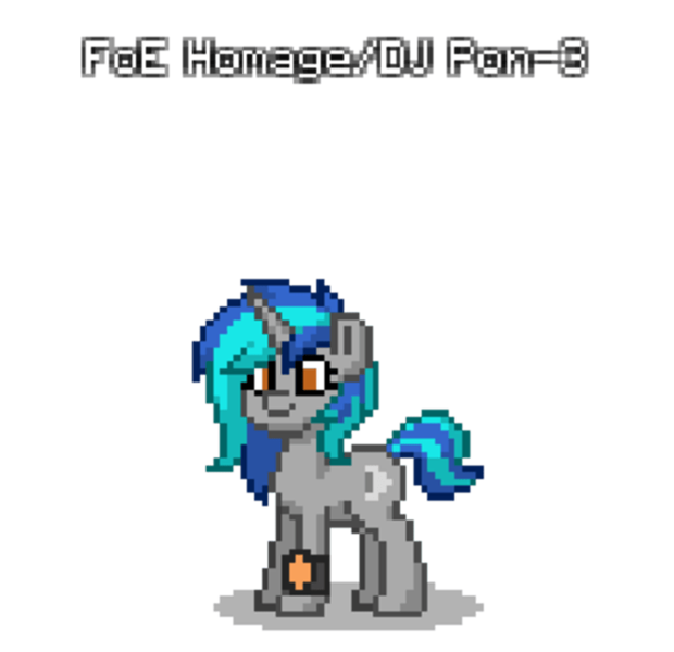 Size: 800x774 | Tagged: safe, artist:blackblade360, derpibooru import, edit, edited screencap, screencap, oc, oc:homage, unofficial characters only, pony, unicorn, fallout equestria, ashes town, digital art, element of honesty, female, gray coat, horn, image, mare, mare oc, orange eyes, pipbuck, pixel art, png, pony oc, simple background, tail, transparent background, two toned mane, two toned tail, unicorn oc