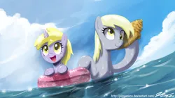 Size: 1920x1080 | Tagged: safe, artist:johnjoseco, derpibooru import, derpy hooves, dinky hooves, pegasus, pony, g4, duo, duo female, equestria's best mother, female, image, jpeg, mare, ocean, seashell, water