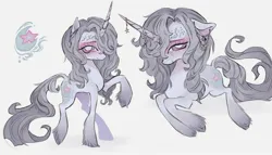 Size: 2048x1170 | Tagged: safe, artist:bananamewmew, derpibooru import, oc, unofficial characters only, classical unicorn, pony, unicorn, cloven hooves, commission, cutie mark, ear piercing, earring, eyeshadow, facial markings, female, gradient legs, horn, horn accessory, horn jewelry, image, jewelry, jpeg, leonine tail, makeup, mare, piercing, solo, tail, unicorn oc, unshorn fetlocks, white pupils