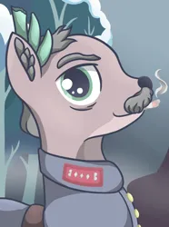 Size: 756x1017 | Tagged: safe, artist:cofido, derpibooru import, oc, oc:gulrain lisvaldr, unofficial characters only, deer, equestria at war mod, antlers, bust, clothes, deer oc, facial hair, image, male, military uniform, moustache, non-pony oc, png, portrait, solo, uniform