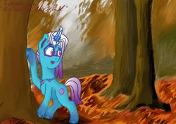 Size: 1999x1414 | Tagged: safe, artist:gosupermarinespitfire, derpibooru import, pony, g5, auroricorn, autumn, comet (g5), forest, image, jpeg, male, nature, outdoors, solo, stallion, tree