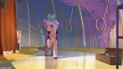 Size: 3840x2160 | Tagged: safe, artist:naafreelanceartist, derpibooru import, queen haven, pegasus, pony, g5, female, high res, image, jpeg, looking down, mare, reflection, sad, solo, zephyr heights