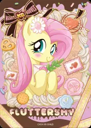 Size: 1320x1864 | Tagged: safe, derpibooru import, official, fluttershy, pegasus, pony, g4, candy, card, chocolate, cookie, english, food, heart, hearts and hooves day, holiday, image, jpeg, kayou, letter, looking at someone, merchandise, plant, smiling, solo, stamp, standing on two hooves, text, valentine's day