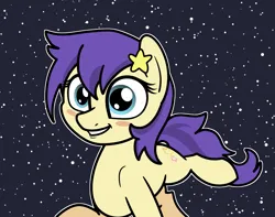 Size: 2047x1610 | Tagged: safe, artist:ewoudcponies, derpibooru import, star dancer, earth pony, pony, g4, blush sticker, blushing, female, grin, image, mare, outline, png, smiling, solo, space, white outline