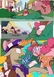 Size: 2733x3866 | Tagged: safe, artist:piesinful, derpibooru import, parcel post, pinkie pie, post haste, pony, comic:unlucky day, fanfic:cupcakes, g4, bush, comic, image, png