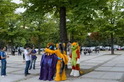 Size: 4928x3264 | Tagged: safe, artist:atalonthedeer, derpibooru import, ahuizotl, daring do, oc, oc:croc pony, human, g4, 2015, clothes, cosplay, costume, fursuit, galacon, image, irl, irl human, jpeg, outdoors, photo, ponysuit