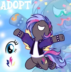 Size: 1280x1293 | Tagged: oc name needed, safe, artist:vi45, derpibooru import, oc, unofficial characters only, earth pony, pony, adoptable, clothes, female, fishnet clothing, fishnets, image, jacket, mare, png, socks, solo, stockings, thigh highs