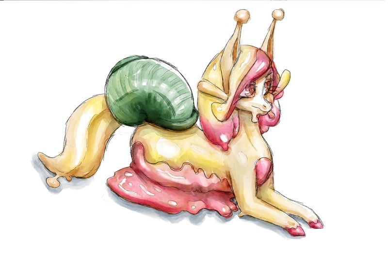 Size: 2000x1331 | Tagged: safe, artist:buttercupsaiyan, oc, oc:27, original species, snail, snail pony, clip paint studio, diagonal view, digital watercolor, feelers, female, image, jpeg, slime, snail shell, solo