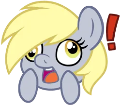 Size: 700x617 | Tagged: safe, artist:luminairous, derpibooru import, derpy hooves, pegasus, pony, g4, emotes, exclamation point, female, image, mare, open mouth, png, simple background, solo, transparent background, zine:equestria escapades