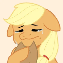 Size: 800x800 | Tagged: safe, artist:unpopulargoose, derpibooru import, applejack, earth pony, pony, g4, applejack's hat, cowboy hat, crying, emotes, female, hat, image, mare, png, sad, simple background, solo, unhapplejack, zine:equestria escapades