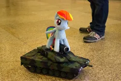 Size: 5184x3456 | Tagged: safe, derpibooru import, rainbow dash, g4, 2014, camera, galacon, image, irl, jpeg, photo, plushie, solo, tank (vehicle)