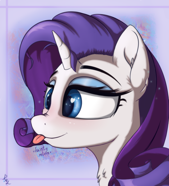 Size: 1540x1700 | Tagged: safe, artist:raritymylove, derpibooru import, rarity, pony, unicorn, g4, bust, chest fluff, ear fluff, heart, heart eyes, horn, image, mlem, png, portrait, silly, solo, tongue out, wingding eyes