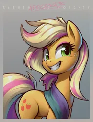 Size: 3200x4200 | Tagged: safe, artist:darkdoomer, ponerpics import, applejack, earth pony, pony, 4chan cup scarf, alternate hairstyle, alternate mane color, grin, image, jpeg, retro, smiling, solo