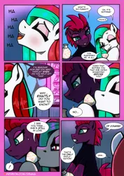 Size: 2480x3508 | Tagged: safe, artist:dsana, derpibooru import, fizzlepop berrytwist, tempest shadow, oc, oc:spiegel, earth pony, pony, unicorn, comic:a storm's lullaby, g4, female, horn, image, mare, png