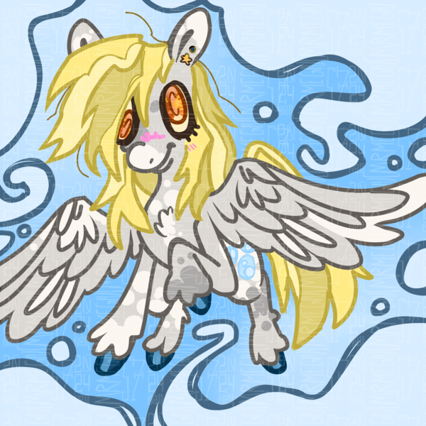 Size: 4096x4096 | Tagged: safe, artist:mrmega57, derpibooru import, derpy hooves, pegasus, pony, g4, alternate design, canon, cloud, cross-eyed, image, messy mane, obtrusive watermark, png, shiny hooves, simple background, solo, twitterina design, watermark, wings