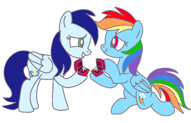 Size: 750x483 | Tagged: safe, artist:glidedash, derpibooru import, rainbow dash, soarin', pegasus, pony, g4, female, glide, half r63 shipping, image, lesbian, male, mare, marriage proposal, png, rule 63, ship:glidedash, shipping, soarindash, straight