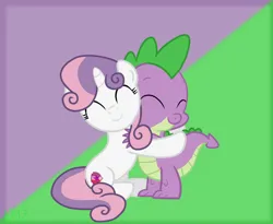 Size: 1280x1048 | Tagged: safe, artist:kriz184, ponerpics import, ponybooru import, spike, sweetie belle, dragon, pony, unicorn, cute, cutie mark, daaaaaaaaaaaw, diasweetes, female, filly, foal, happy, hug, image, jpeg, male, shipping, spikabetes, spikebelle, straight, the cmc's cutie marks