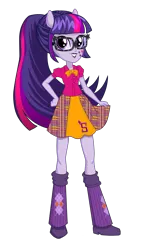 Size: 1792x2791 | Tagged: safe, artist:lazzy_bunny, derpibooru import, sci-twi, twilight sparkle, equestria girls, g4, absurd resolution, alternative cutie mark placement, box art, clothes, female, glasses, image, lipstick, png, school spirit, simple background, skirt, solo, transparent background