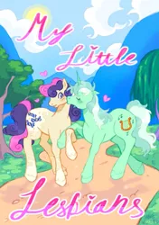 Size: 873x1239 | Tagged: safe, artist:sgwizard, derpibooru import, bon bon, lyra heartstrings, sweetie drops, earth pony, pony, unicorn, g4, duo, female, floating heart, heart, horn, image, kiss on the cheek, kissing, lesbian, lyrabon, mare, png, shipping, unshorn fetlocks, zine:my little fanzine