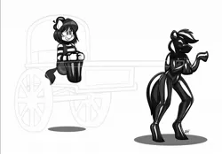 Size: 1280x889 | Tagged: suggestive, artist:belaboy, ponerpics import, oc, unofficial characters only, anthro, breasts, clothes, female, gimp suit, image, jpeg, latex, latex suit, male, male and female, mime, pony play, wagon