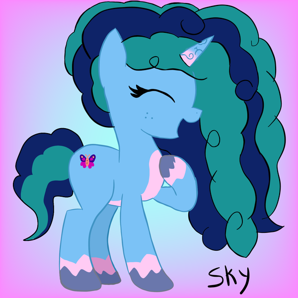 Size: 1500x1500 | Tagged: safe, artist:skycandy, derpibooru import, pony, unicorn, g5, alternate hairstyle, eyes closed, gradient background, horn, image, misty brightdawn, png, solo