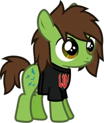 Size: 702x833 | Tagged: safe, artist:lightningbolt, derpibooru import, ponified, earth pony, pony, .svg available, all time low, clothes, colt, derpibooru exclusive, foal, frown, image, male, png, shirt, show accurate, simple background, solo, standing, t-shirt, transparent background, vector, zack merrick