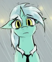 Size: 464x558 | Tagged: safe, artist:candel, derpibooru import, lyra heartstrings, pony, unicorn, g4, bags under eyes, clothes, collar, crying, female, horn, image, looking at you, mare, necktie, png, rain, sad, solo