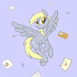 Size: 2048x2048 | Tagged: safe, artist:pfeffaroo, derpibooru import, derpy hooves, pegasus, pony, g4, cute, derpabetes, envelope, female, flying, high res, image, mare, png, solo, spread wings, wings