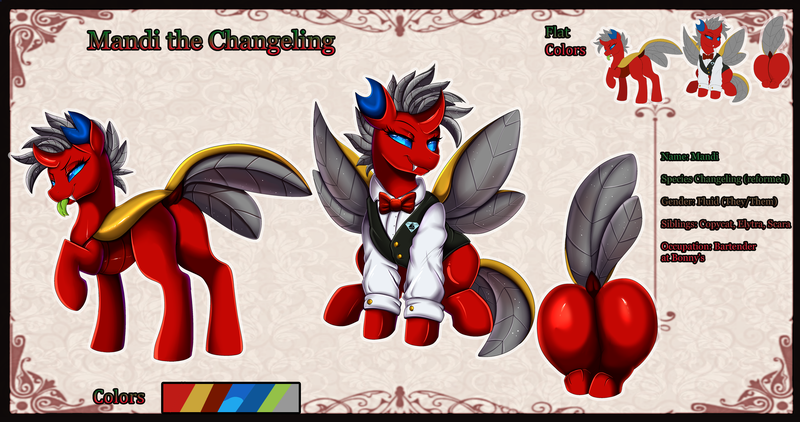 Size: 4796x2529 | Tagged: safe, artist:pridark, derpibooru import, oc, oc:mandi, unofficial characters only, changedling, changeling, changedling oc, changeling oc, image, png, pronouns, reference sheet