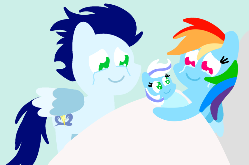 Size: 1935x1285 | Tagged: safe, anonymous artist, derpibooru import, rainbow dash, soarin', oc, oc:snowflake, pegasus, pony, series:soarindash pregnancy, series:soarindash romantic tales, g4, baby, baby pony, best parents, cute, dashabetes, derpibooru exclusive, female, filly, foal, heartwarming, image, male, mare, maternal instinct, newborn, newborn foal, offspring, parent:rainbow dash, parent:soarin', parents:soarindash, paternal instinct, png, pointy ponies, primal instinct, rainbow dash is best pony, shipping, soarinbetes, soarindash, stallion, straight, swaddled baby, swaddling, wrapped snugly