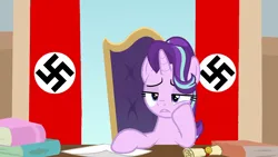 Size: 1280x720 | Tagged: safe, editor:dpr, ponerpics import, starlight glimmer, pony, unicorn, female, image, mare, mlpol, nazi, nazi flag, png, swastika