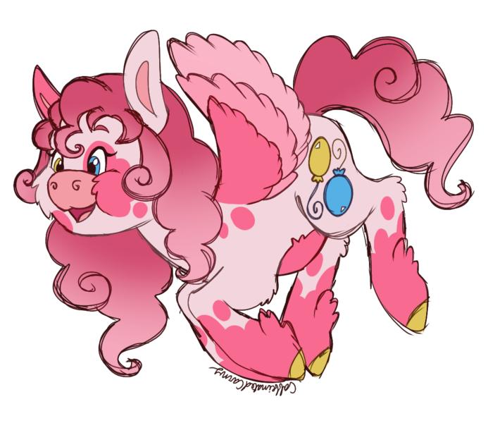 Size: 1066x923 | Tagged: safe, artist:caffeinatedcarny, derpibooru import, pinkie pie, pegasus, pony, g4, 80s, alternate cutie mark, belly fluff, cheek fluff, coat markings, colored hooves, colored wings, feathered fetlocks, flying, g5 concept leaks, gradient mane, heterochromia, hooves, image, leg fluff, pegasus pinkie pie, png, race swap, redesign, simple background, solo, species swap, transparent background, vintage, wings