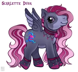 Size: 1624x1501 | Tagged: safe, artist:lominator, derpibooru import, oc, unofficial characters only, pegasus, pony, g3, bijouterie, decoration, glitter, image, oc scarlette dusk, pegasus oc, png, precious stones, purple hair, scarlette dusk, solo, tail, wings