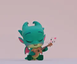 Size: 3107x2584 | Tagged: safe, artist:sunsetshimmersus, derpibooru import, sparky sparkeroni, dragon, g5, 3d, baby, baby dragon, blender, blushing, cute, eyes closed, image, male, music notes, musical instrument, playing instrument, png, solo, sparkybetes, ukulele