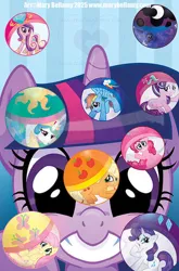 Size: 400x607 | Tagged: safe, artist:mary bellamy, derpibooru import, idw, applejack, fluttershy, pinkie pie, princess cadance, princess celestia, princess luna, rainbow dash, rarity, starlight glimmer, twilight sparkle, alicorn, changeling, pegasus, pony, unicorn, friendship is magic, g4, close-up, cover, face, gashapon, horn, image, jpeg, my little pony, toy, zorilita