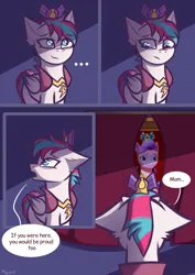 Size: 1240x1754 | Tagged: safe, artist:maxi_ponie, derpibooru import, part of a set, queen haven, zipp storm, pegasus, pony, g5, ..., back of head, comic, crown, dialogue, english, floppy ears, grief, image, implied death, jewelry, jpeg, older zipp storm, part of a series, queen zipp, queen zipp storm, regalia, sad, tragic