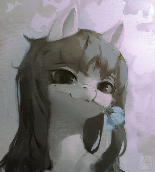 Size: 1808x2000 | Tagged: safe, artist:rvsd, derpibooru import, oc, unofficial characters only, pony, bust, female, flower, flower in mouth, image, mare, mouth hold, png, portrait, smiling, solo