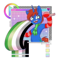 Size: 2328x2403 | Tagged: safe, alternate version, artist:musicfirewind, derpibooru import, part of a set, oc, oc:cyberpon3, unofficial characters only, pony, unicorn, alternate character, aromantic pride flag, bisexual pride flag, clothes, commission, eyebrows, eyebrows visible through hair, grid, horn, image, looking at you, male, open mouth, png, pride, pride flag, simple background, smiling, smiling at you, socks, solo, sparkles, stallion, striped socks, transparent background, ych result