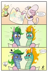 Size: 1372x2024 | Tagged: safe, artist:duragan, derpibooru import, alpaca, dragon, hybrid, longma, sheep, them's fightin' herds, amused, baihe (tfh), blushing, colored sketch, comedy, comic, community related, forced shipping, image, lamb, one sided shipping, paprika (tfh), png, pom (tfh), shipping denied, sketch, tianhuo (tfh), unamused