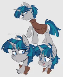 Size: 1214x1472 | Tagged: safe, artist:crimmharmony, derpibooru import, stygian, pony, unicorn, g4, colored sketch, horn, image, lidded eyes, looking at you, looking back, looking back at you, male, open mouth, png, raised hoof, sketch, stallion, tired