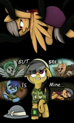 Size: 2458x4096 | Tagged: semi-grimdark, artist:aaathebap, derpibooru import, daring do, fallout equestria, g4, bleeding, blood, crying, darkness, death, fallout, fanfic art, image, jpeg, multiple characters, origin story, pipbuck