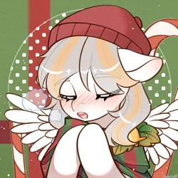 Size: 2000x2000 | Tagged: artist needed, safe, derpibooru import, oc, oc:daodao, unofficial characters only, pegasus, candy, candy cane, christmas, clothes, eyes closed, food, hat, holiday, image, pegasus oc, png, solo, spread wings, wings