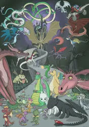 Size: 1295x1845 | Tagged: safe, artist:l0lm4tt, derpibooru import, garble, princess ember, smolder, spike, dragon, g4, crossover, image, jpeg